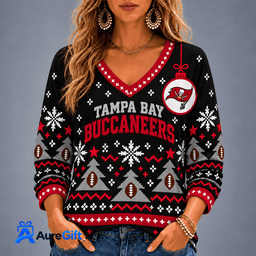 Tampa Bay Buccaneers NFL Christmas Personalized Name Women V-neck Long Sleeves Gift for Fans