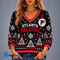 Atlanta Falcons NFL Christmas Personalized Name Women V-neck Long Sleeves Gift for Fans