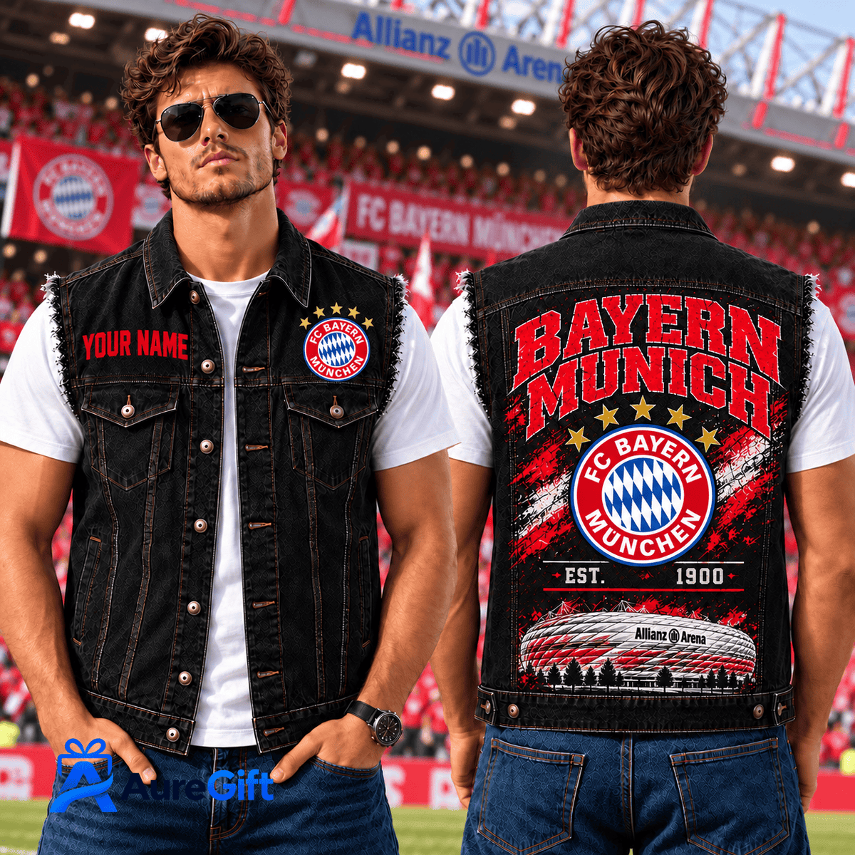 Bayern Munich Bundesliga Matchday Personalized Name Denim Vest Sleeves For Fan - Limited Edition
