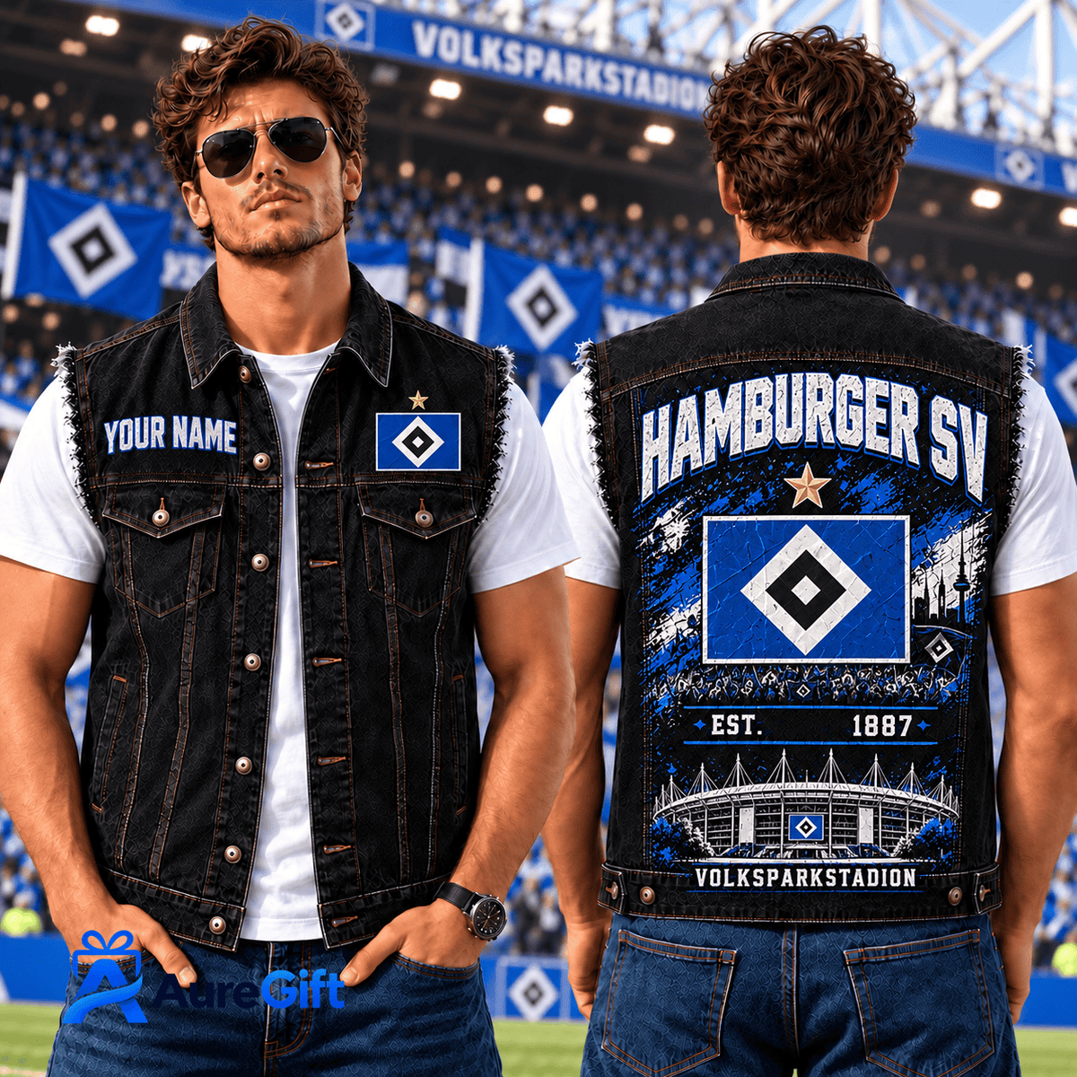 Hamburger SV Bundesliga Matchday Personalized Name Denim Vest Sleeves For Fan - Limited Edition