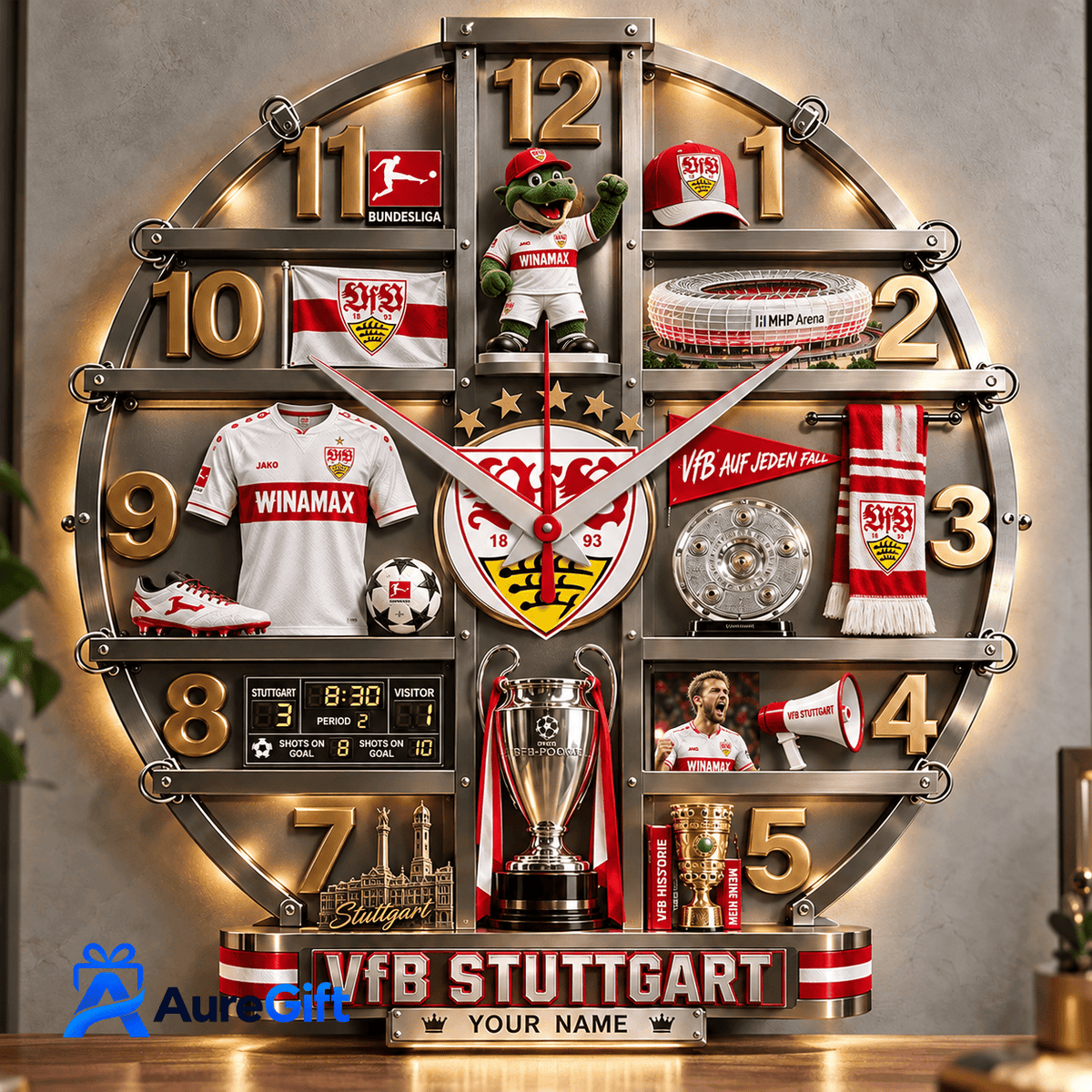VfB Stuttgart Bundesliga Matchday Personalized Name Acrylic Wall Clock For Fan - Limited Edition