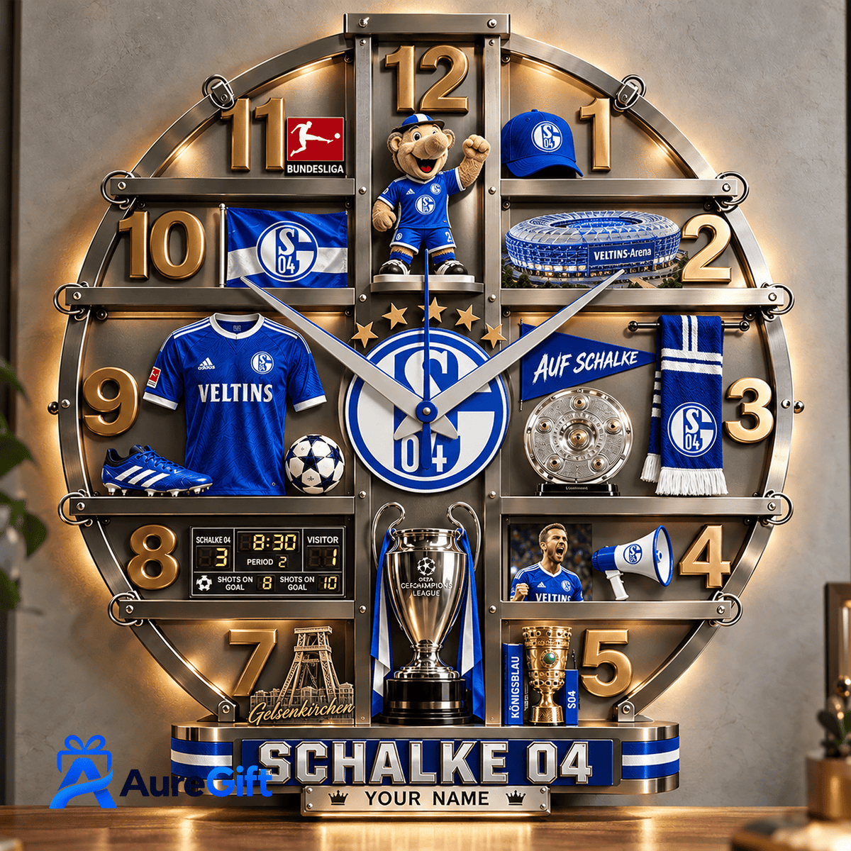 Schalke 04 Bundesliga Matchday Personalized Name Acrylic Wall Clock For Fan - Limited Edition