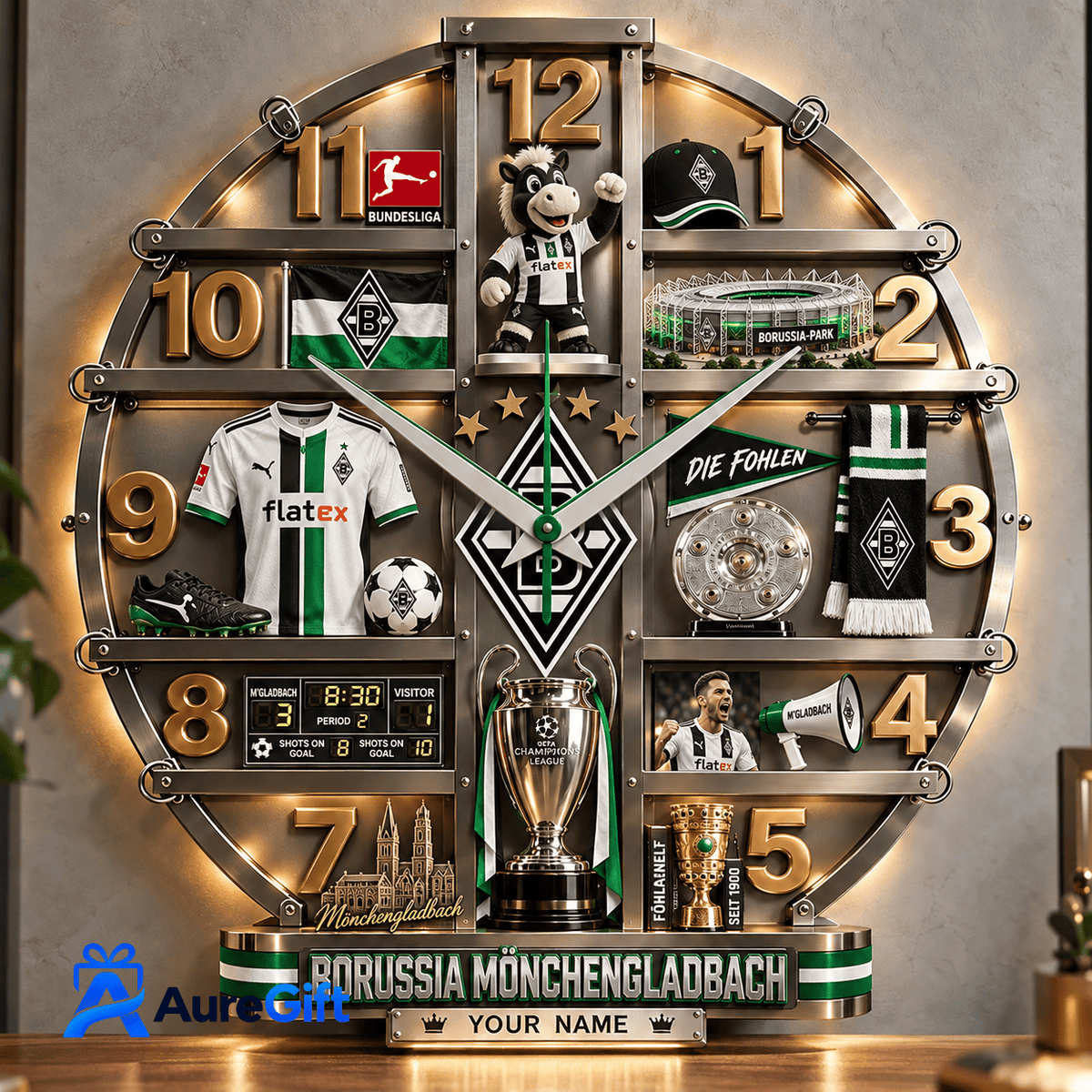Borussia Mönchengladbach Bundesliga Matchday Personalized Name Acrylic Wall Clock For Fan - Limited Edition