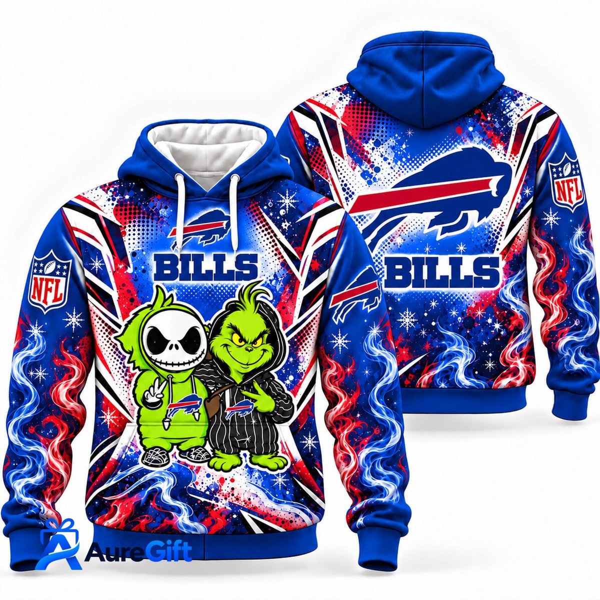 Buffalo Bills Grinch & Jack Skellington NFL Hoodie – Adult & Kids