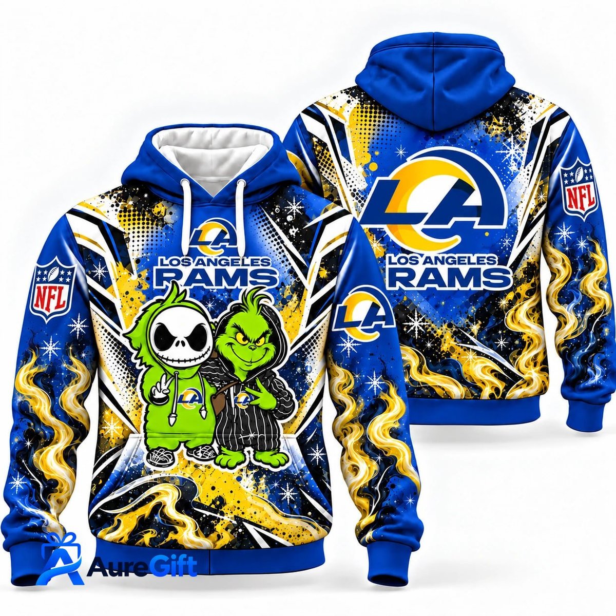 Los Angeles Rams Grinch & Jack Skellington NFL Hoodie – Adult & Kids