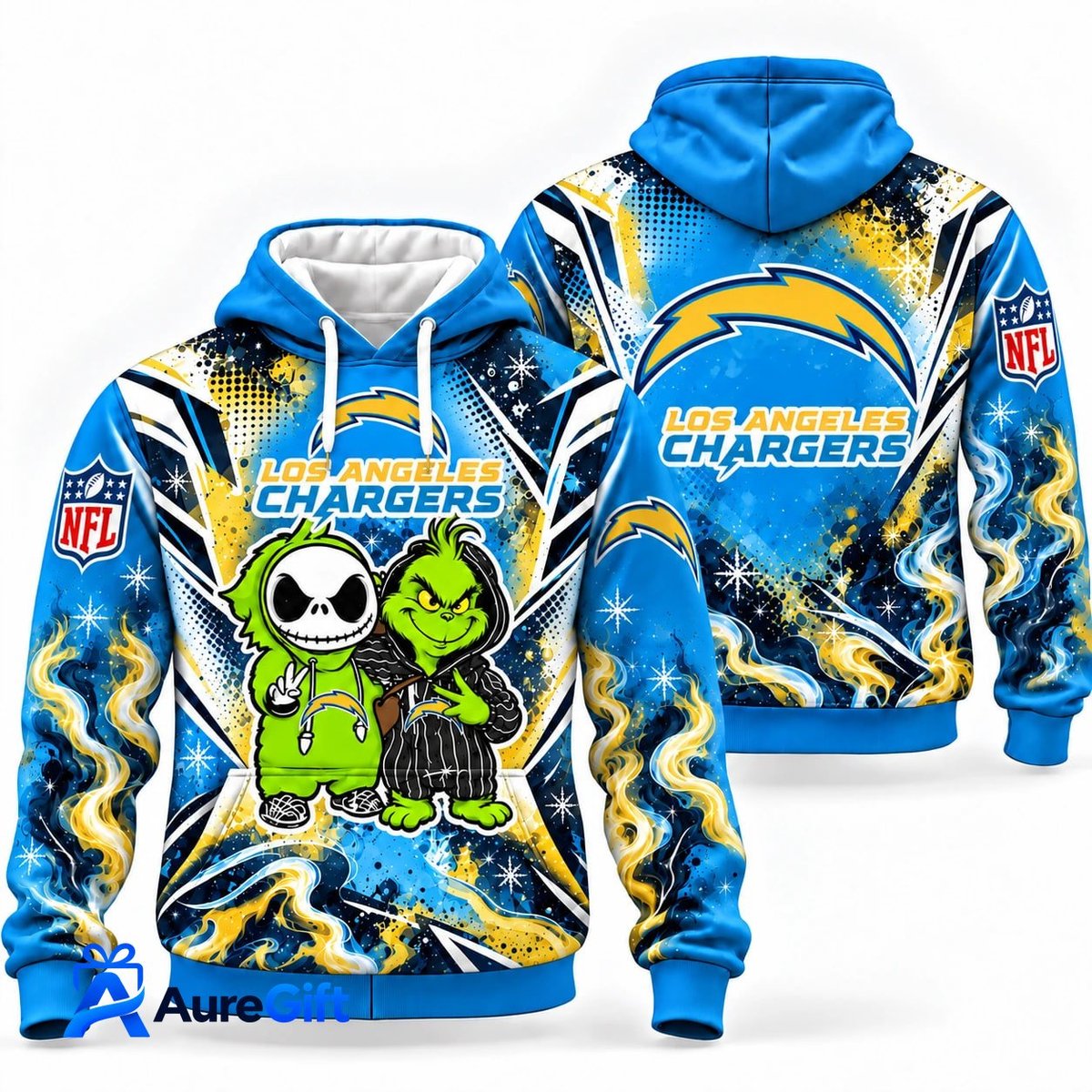 Los Angeles Chargers Grinch & Jack Skellington NFL Hoodie – Adult & Kids