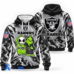 Las Vegas Raiders Grinch & Jack Skellington NFL Hoodie – Adult & Kids