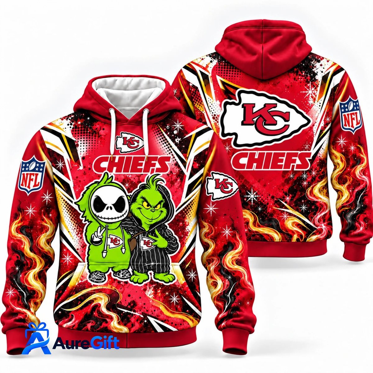 Kansas City Chiefs Grinch & Jack Skellington NFL Hoodie – Adult & Kids