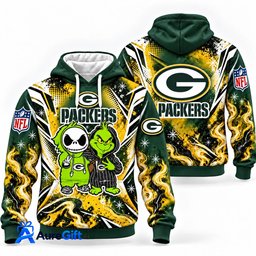 Green Bay Packers Grinch & Jack Skellington NFL Hoodie – Adult & Kids