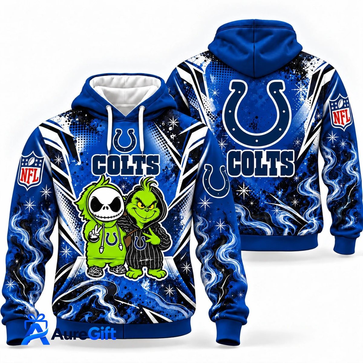 Indianapolis Colts Grinch & Jack Skellington NFL Hoodie – Adult & Kids