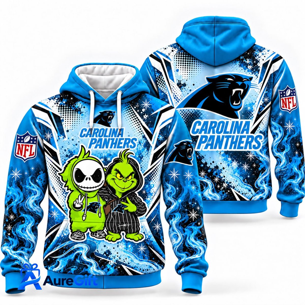 Carolina Panthers Grinch & Jack Skellington NFL Hoodie – Adult & Kids