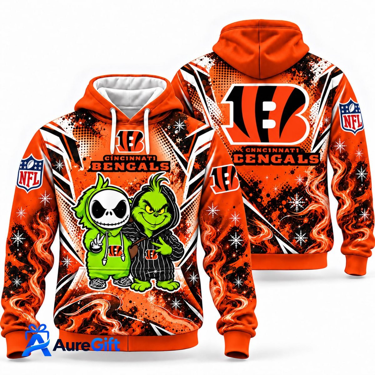 Cincinnati Bengals Grinch & Jack Skellington NFL Hoodie – Adult & Kids