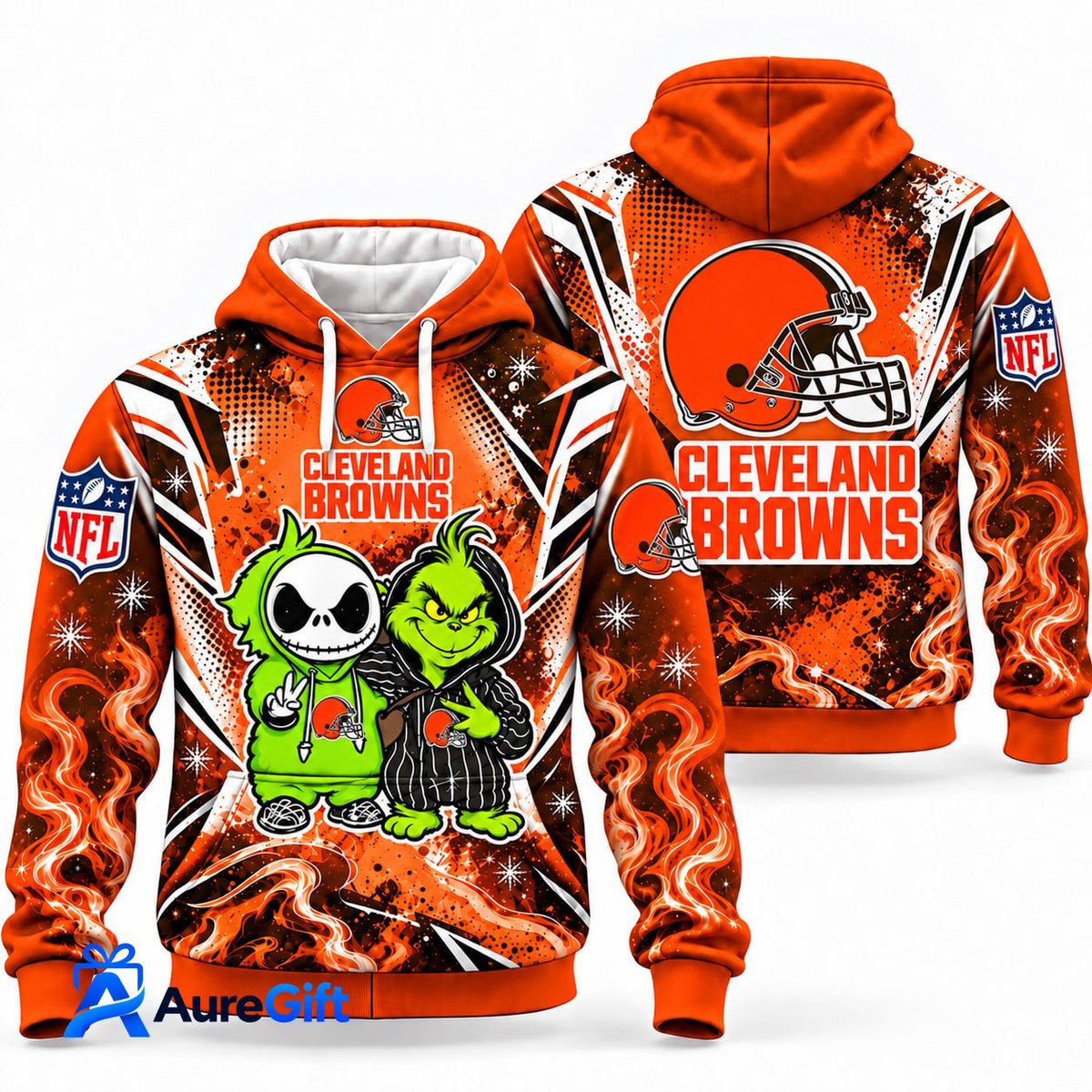 Cleveland Browns Grinch & Jack Skellington NFL Hoodie – Adult & Kids