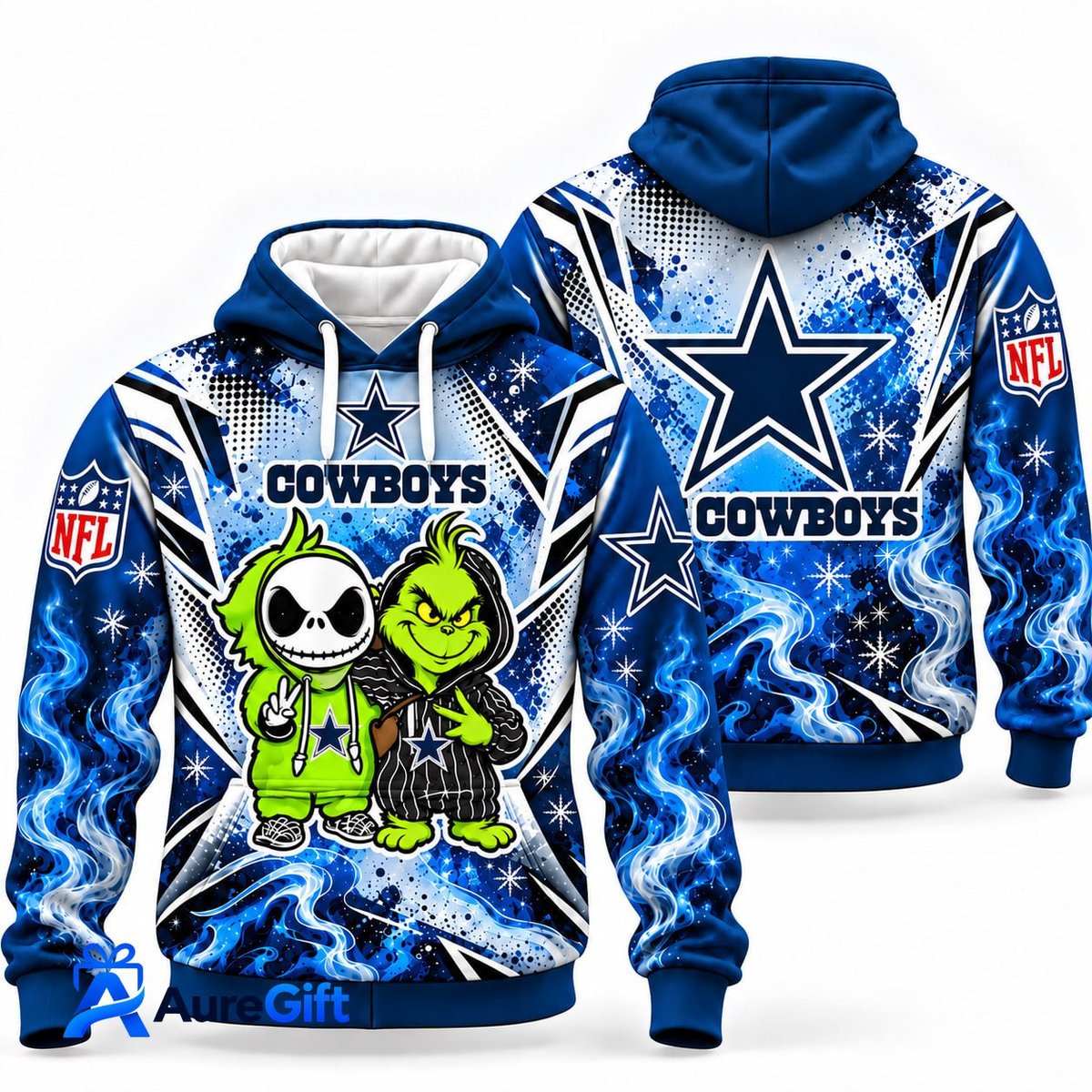 Dallas Cowboys Grinch & Jack Skellington NFL Hoodie – Adult & Kids