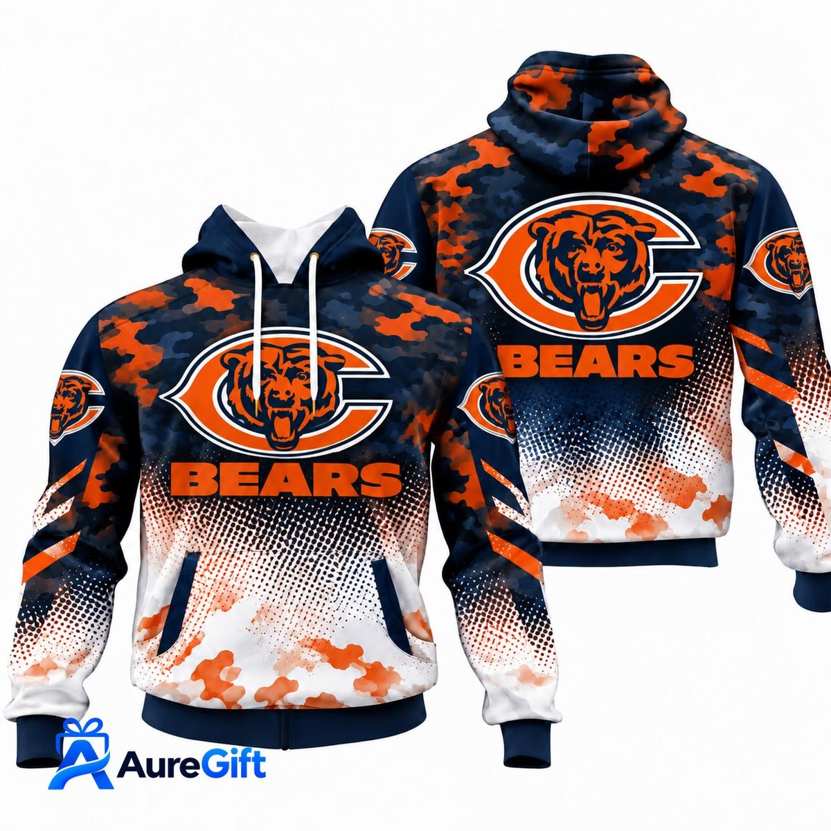 Chicago Bears NFL Camo Hoodie – Football Pullover Sweatshirt