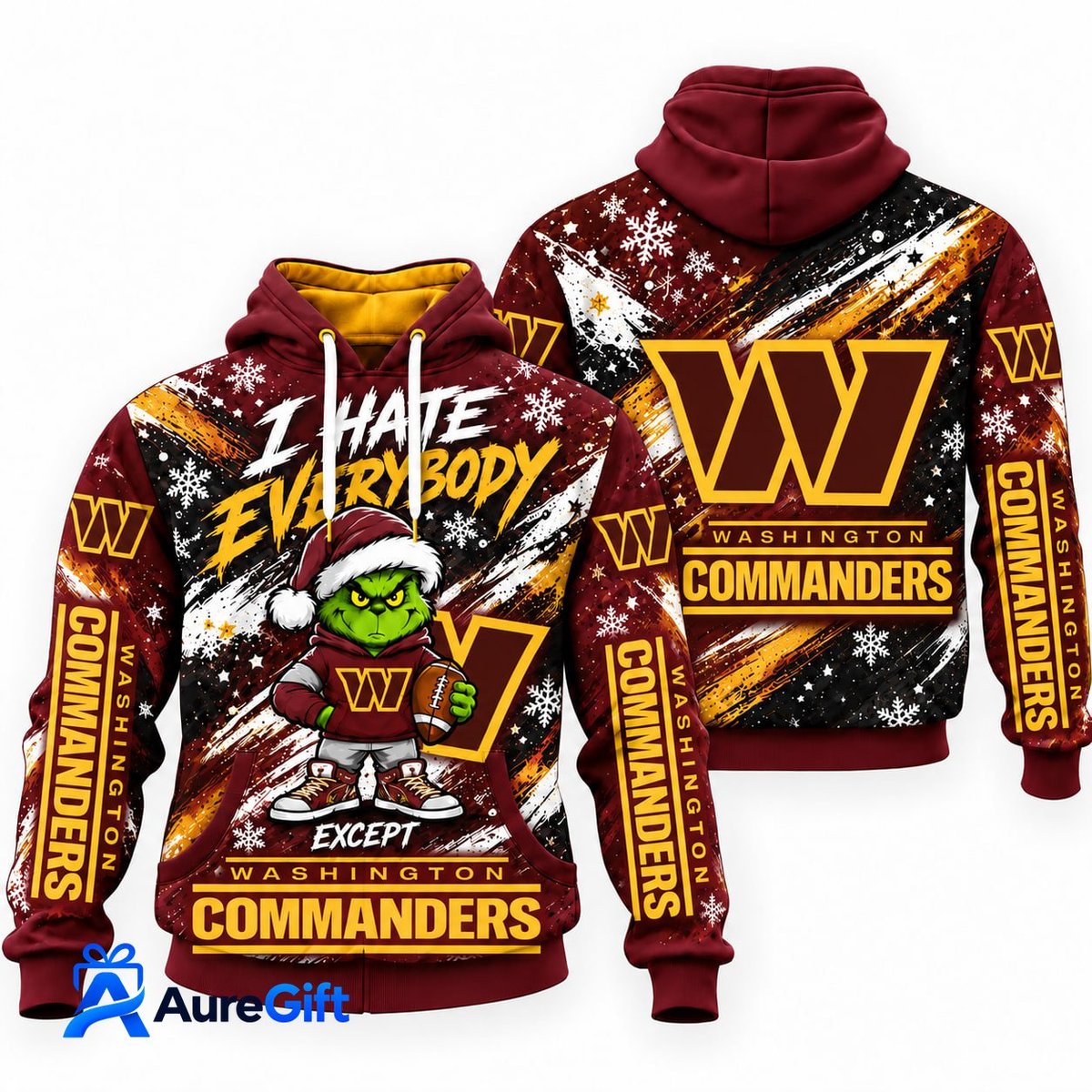 Washington Commanders Grinch Christmas Hoodie – I Hate Everybody Except Titans, NFL Fan Gift
