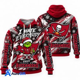 Tampa Bay Buccaneers Grinch Christmas Hoodie – I Hate Everybody Except Buccaneers, NFL Fan Gift