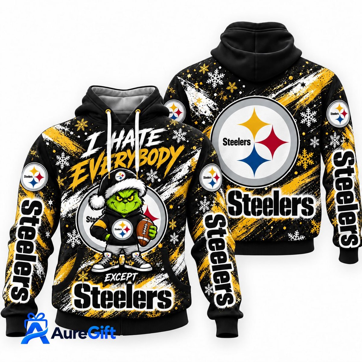 Pittsburgh Steelers Grinch Christmas Hoodie – I Hate Everybody Except Steelers, NFL Fan Gift