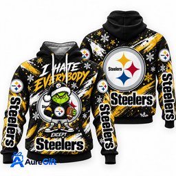 Pittsburgh Steelers Grinch Christmas Hoodie – I Hate Everybody Except Steelers, NFL Fan Gift