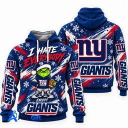 New York Giants Grinch Christmas Hoodie – I Hate Everybody Except Giants, NFL Fan Gift
