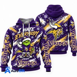 Minnesota Vikings Grinch Christmas Hoodie – I Hate Everybody Except Vikings, NFL Fan Gift