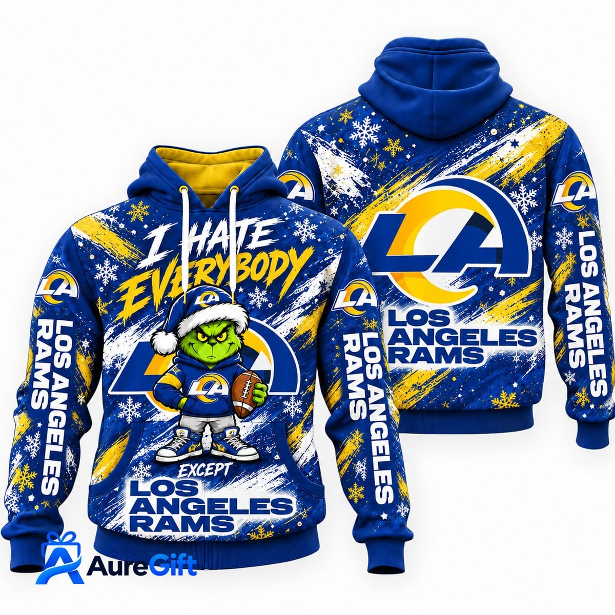 Los Angeles Rams Grinch Christmas Hoodie – I Hate Everybody Except Rams, NFL Fan Gift