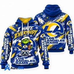 Los Angeles Rams Grinch Christmas Hoodie – I Hate Everybody Except Rams, NFL Fan Gift