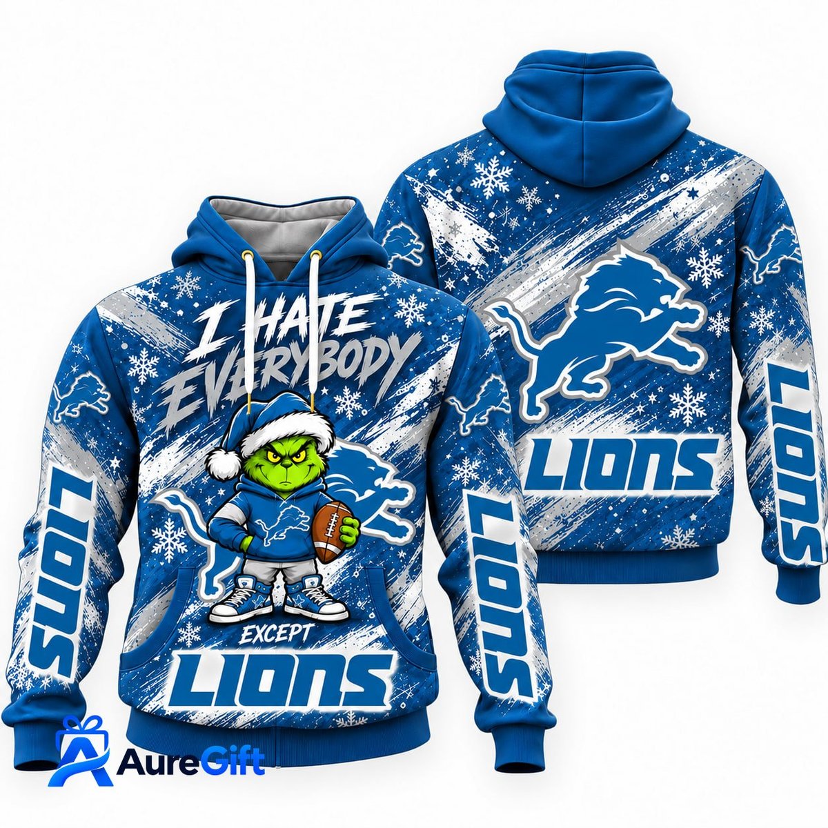 Detroit Lions Grinch Christmas Hoodie – I Hate Everybody Except Lions, NFL Fan Gift