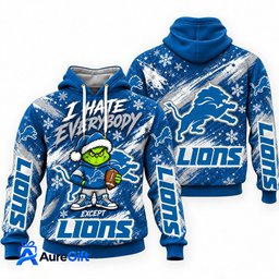 Detroit Lions Grinch Christmas Hoodie – I Hate Everybody Except Lions, NFL Fan Gift