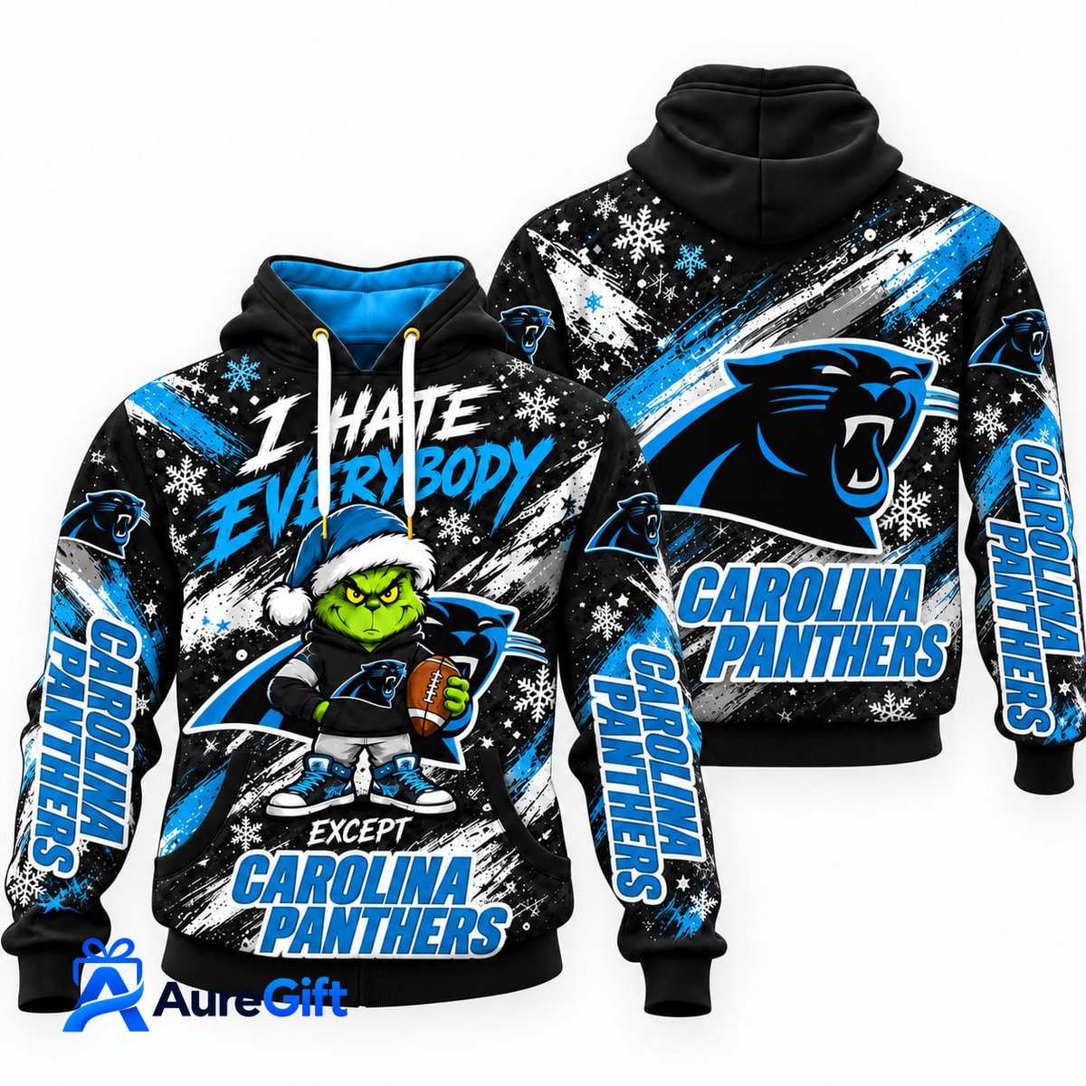 Carolina Panthers Grinch Christmas Hoodie – I Hate Everybody Except Panthers, NFL Fan Gift