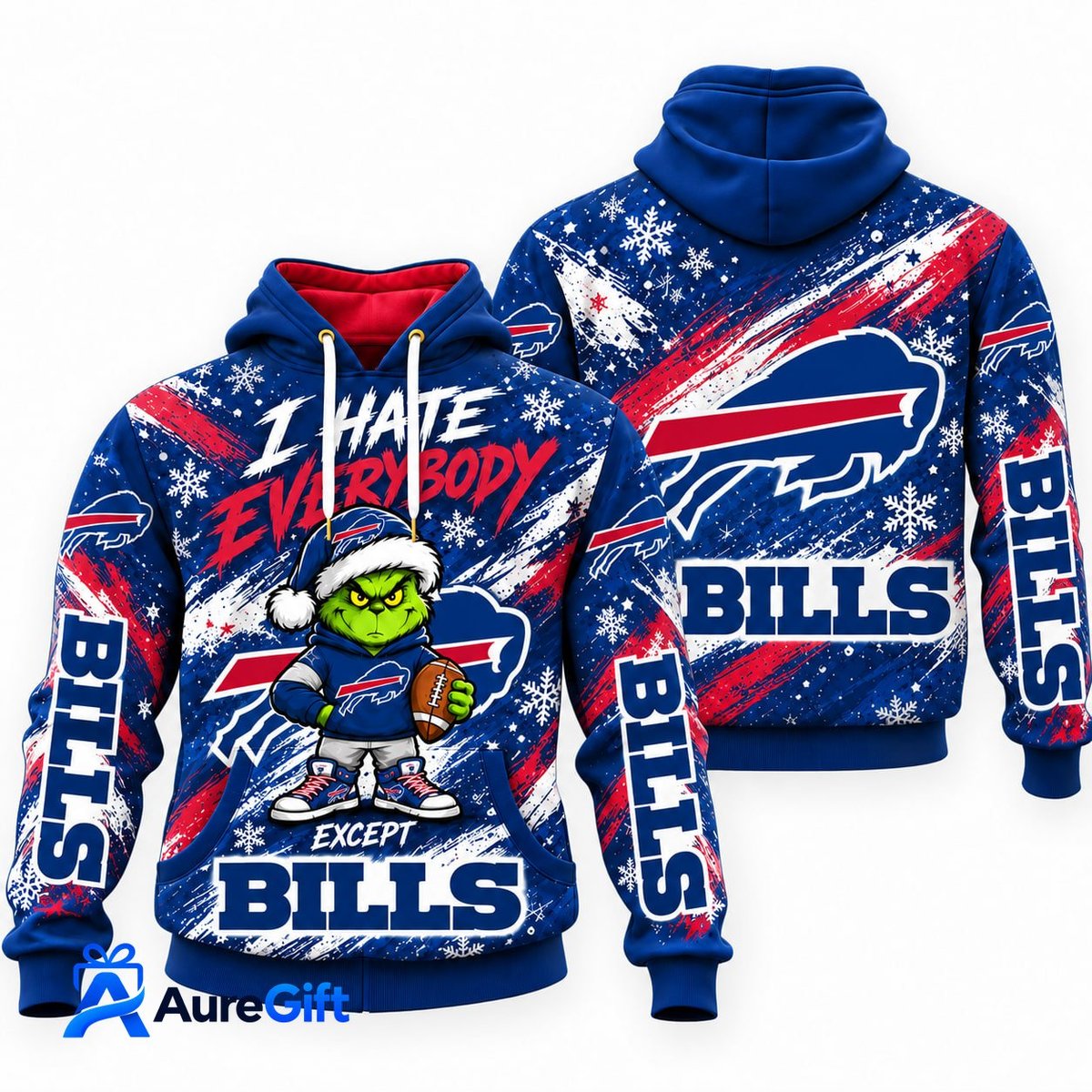 Buffalo Bills Grinch Christmas Hoodie – I Hate Everybody Except Bills, NFL Fan Gift