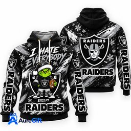 LAS VEGAS RAIDERS Grinch Christmas Hoodie – I Hate Everybody Except Raiders, NFL Fan Gift