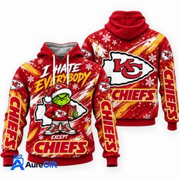 Kansas City Chiefs Grinch Christmas Hoodie – I Hate Everybody Except Chiefs, NFL Fan Gift