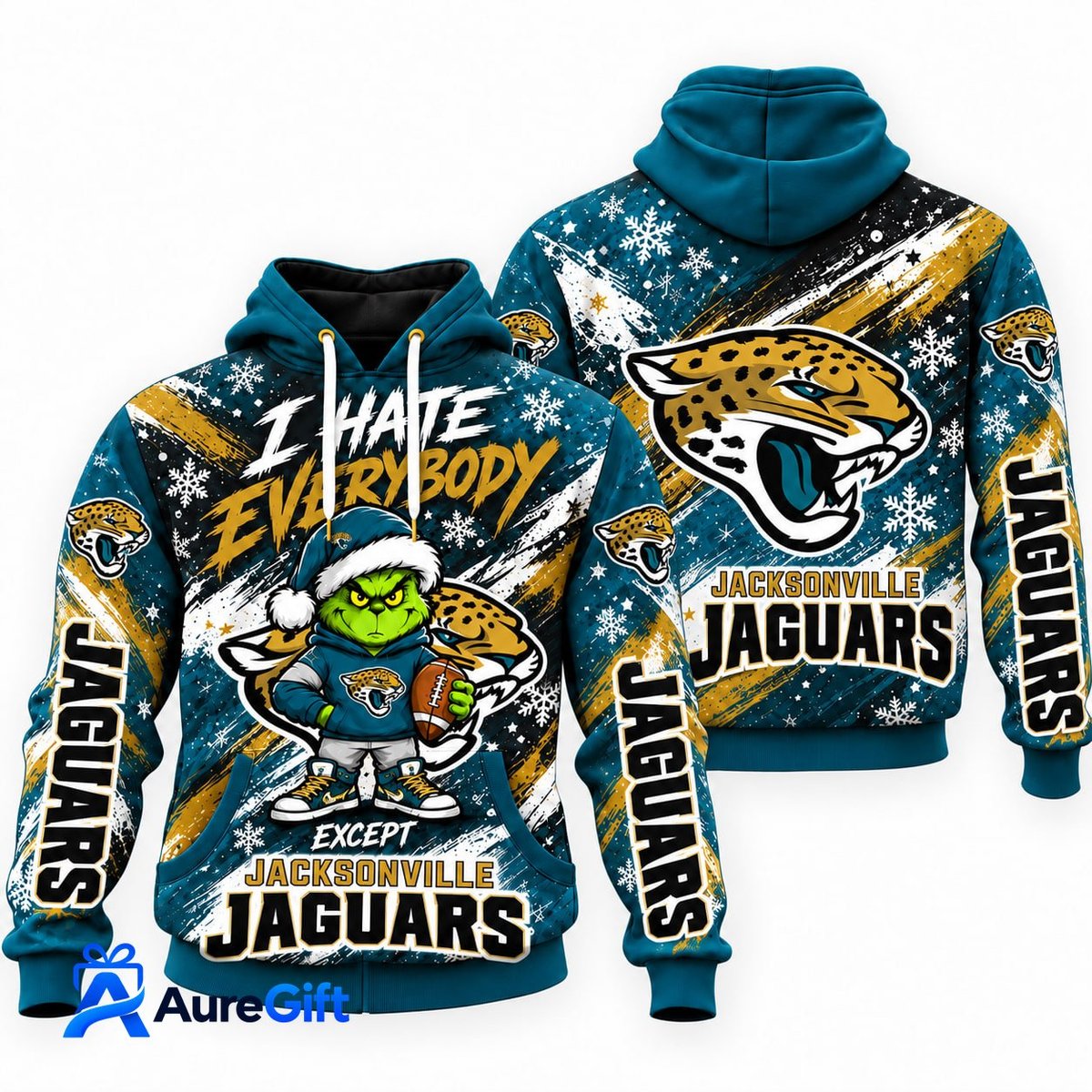 Jacksonville Jaguars Grinch Christmas Hoodie – I Hate Everybody Except Jaguars, NFL Fan Gift