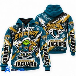 Jacksonville Jaguars Grinch Christmas Hoodie – I Hate Everybody Except Jaguars, NFL Fan Gift