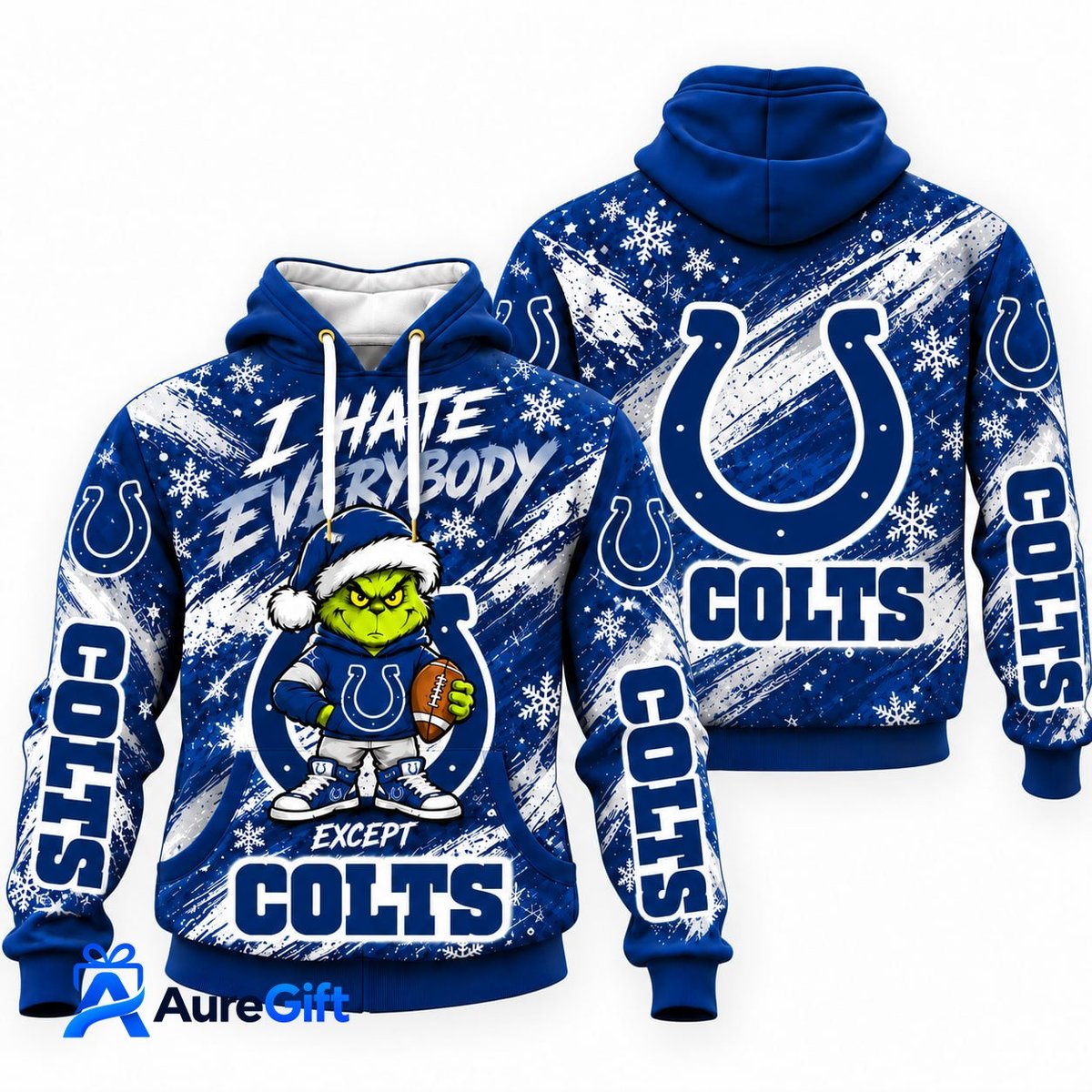 Indianapolis Colts Grinch Christmas Hoodie – I Hate Everybody Except Colts, NFL Fan Gift