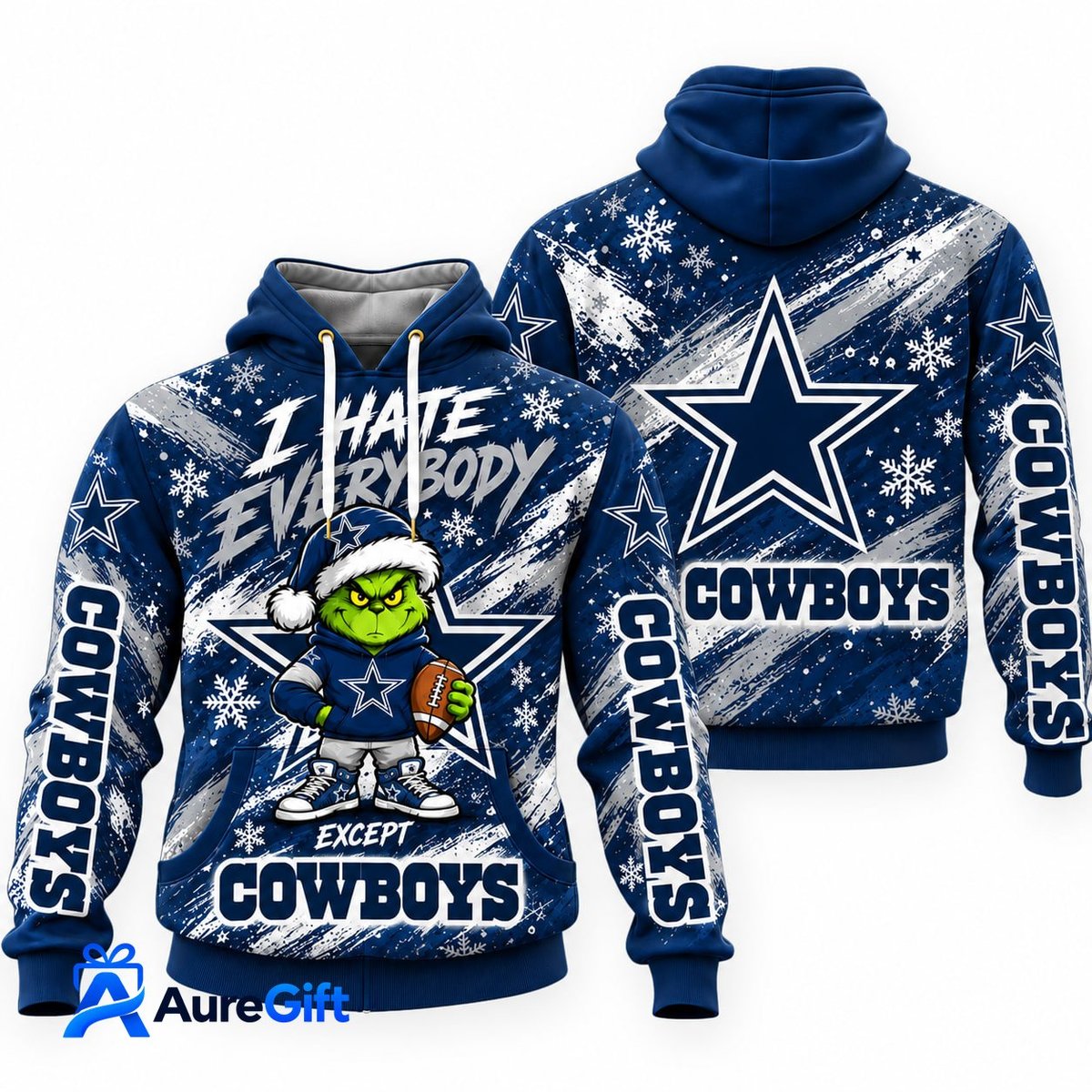 Dallas Cowboys Grinch Christmas Hoodie – I Hate Everybody Except Cowboys, NFL Fan Gift