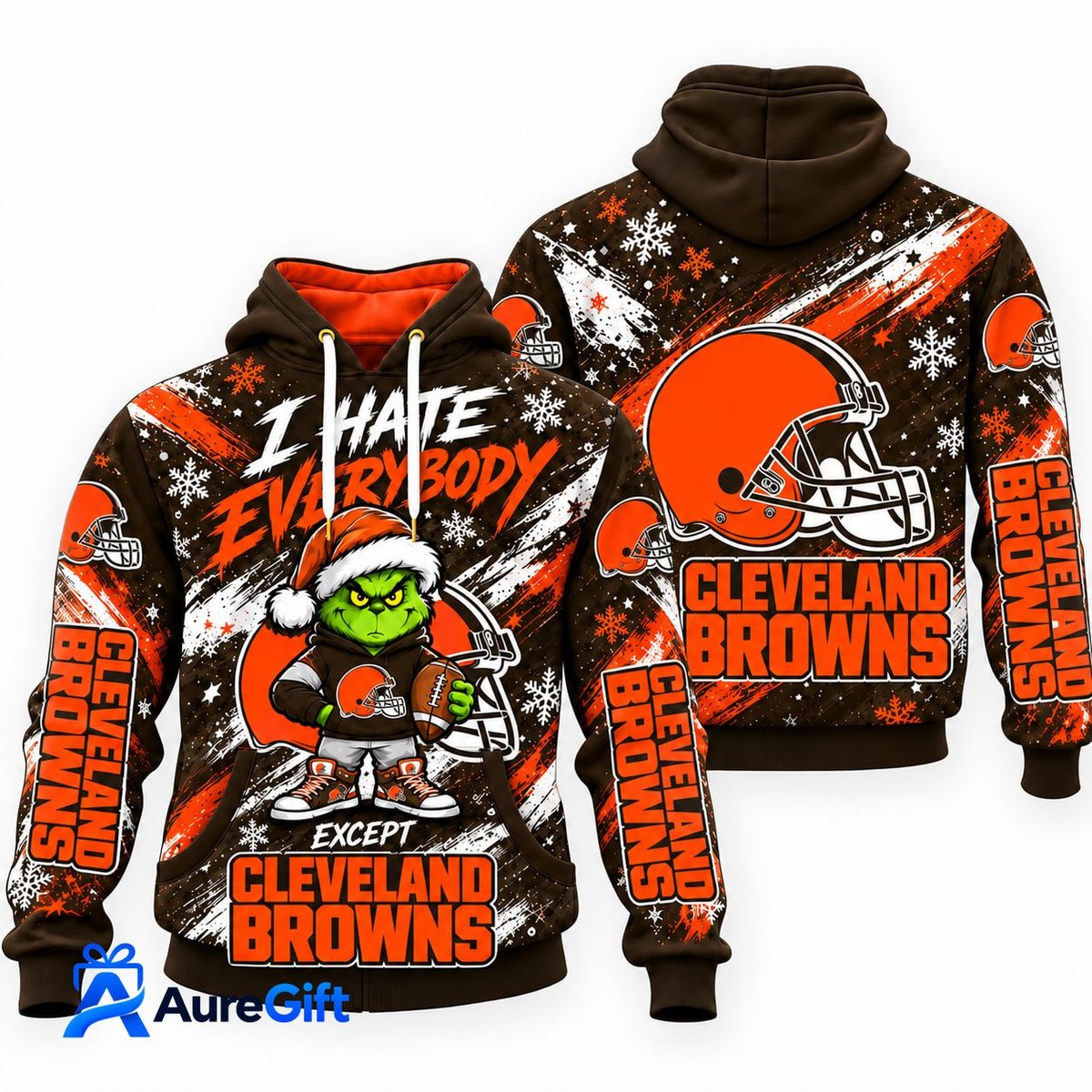 Cleveland Browns Grinch Christmas Hoodie – I Hate Everybody Except Browns, NFL Fan Gift