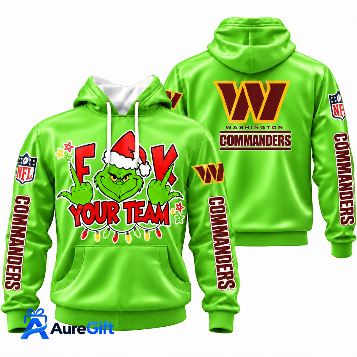 Washington Commanders Grinch Your Team NFL Christmas Hoodie – Green