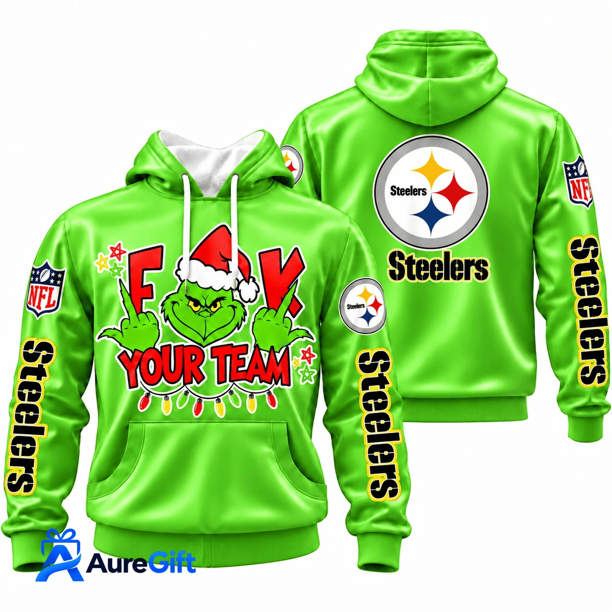 Pittsburgh Steelers Grinch Your Team NFL Christmas Hoodie – Green