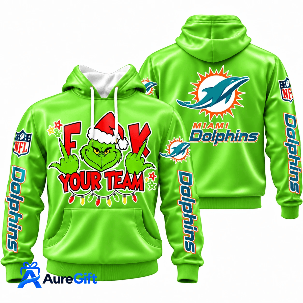 Miami Dolphins Grinch Your Team NFL Christmas Hoodie – Green
