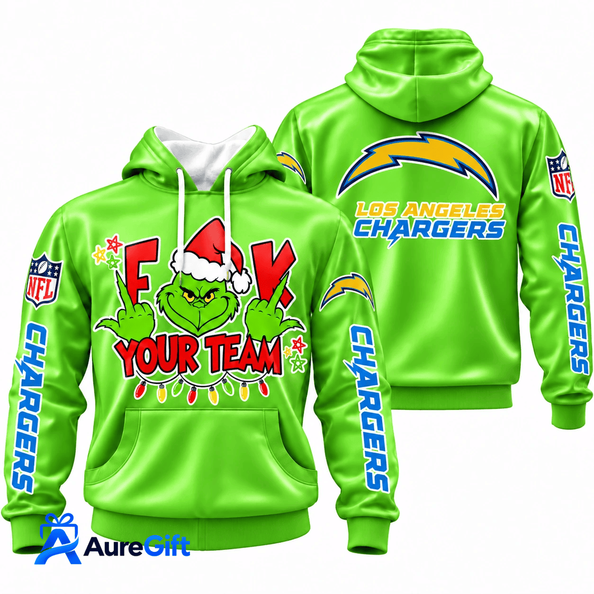 Los Angeles Chargers Grinch Your Team NFL Christmas Hoodie – Green