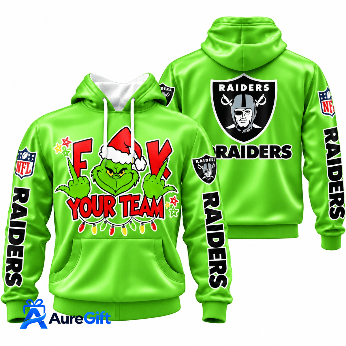 Las Vegas Raiders Grinch Your Team NFL Christmas Hoodie – Green