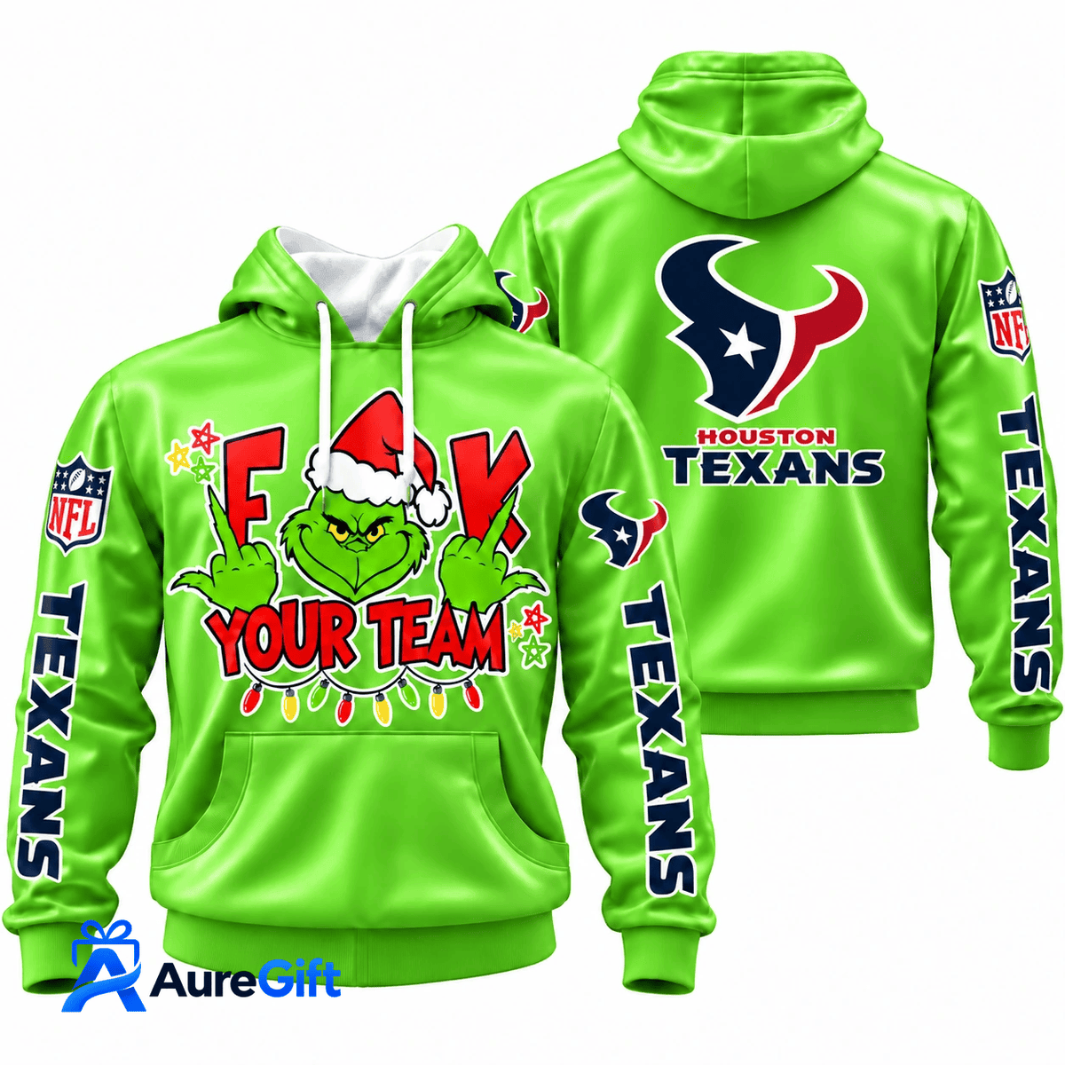 Houston Texans Grinch Your Team NFL Christmas Hoodie – Green