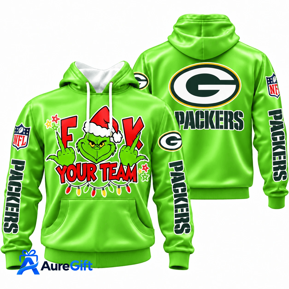 Green Bay Packers Grinch Your Team NFL Christmas Hoodie – Green