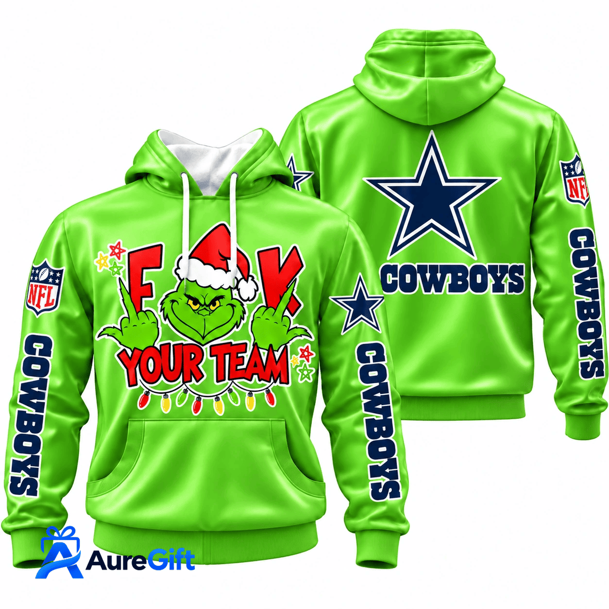 Dallas Cowboys Grinch Your Team NFL Christmas Hoodie – Green