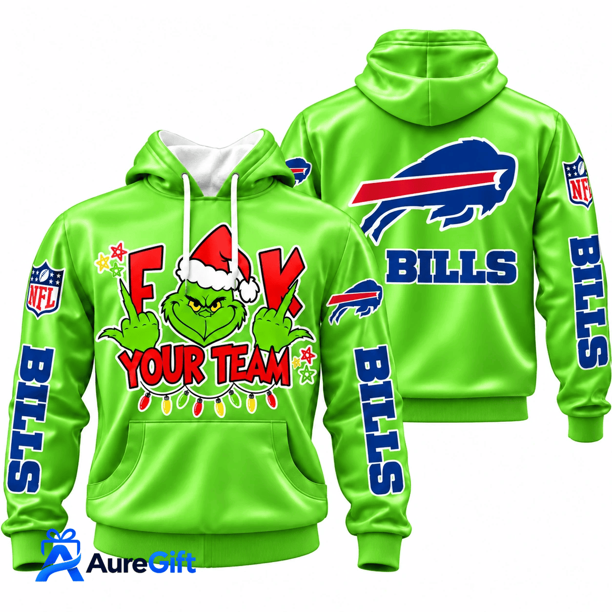 Buffalo Bills Grinch Your Team NFL Christmas Hoodie – Green