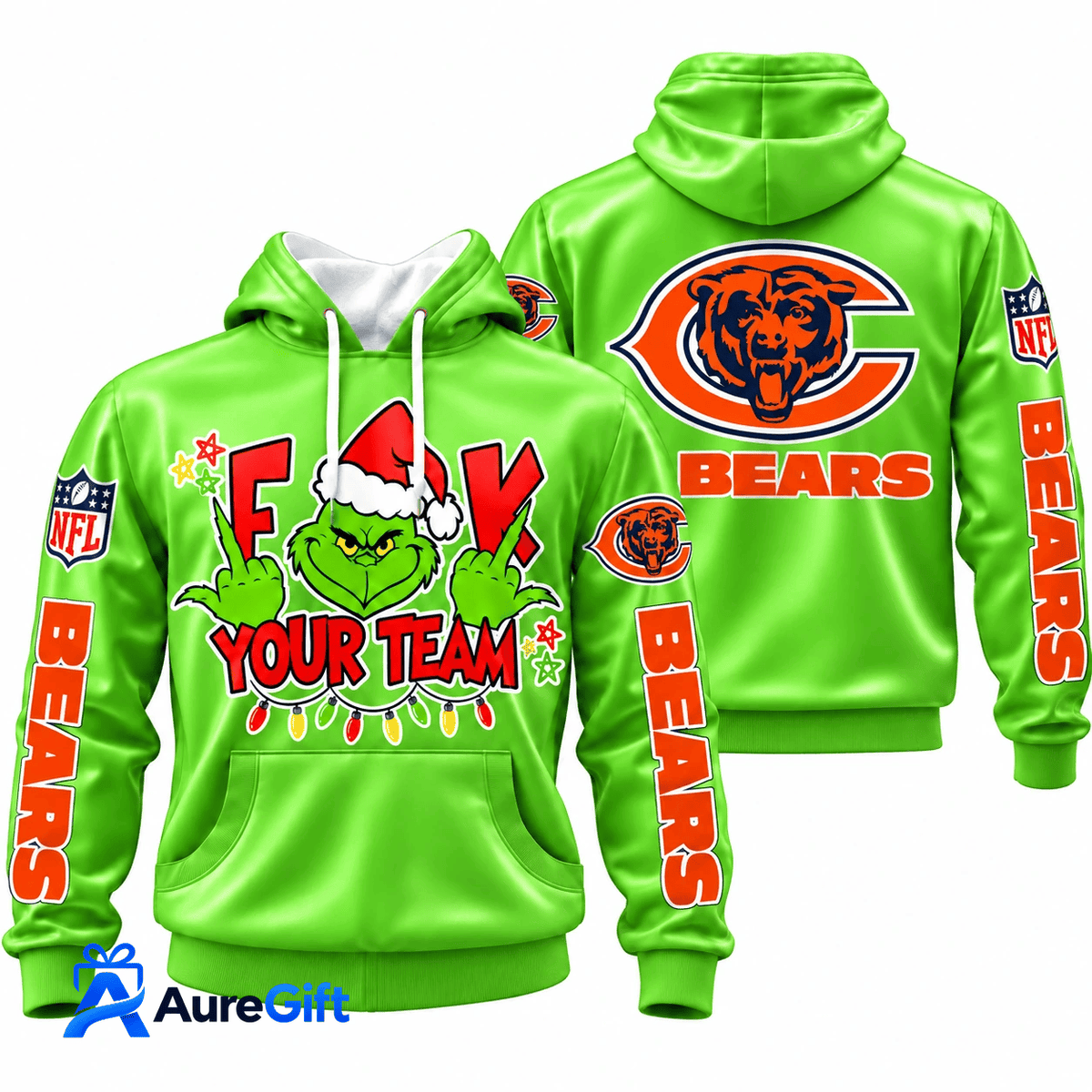 Chicago Bears Grinch Your Team NFL Christmas Hoodie – Green