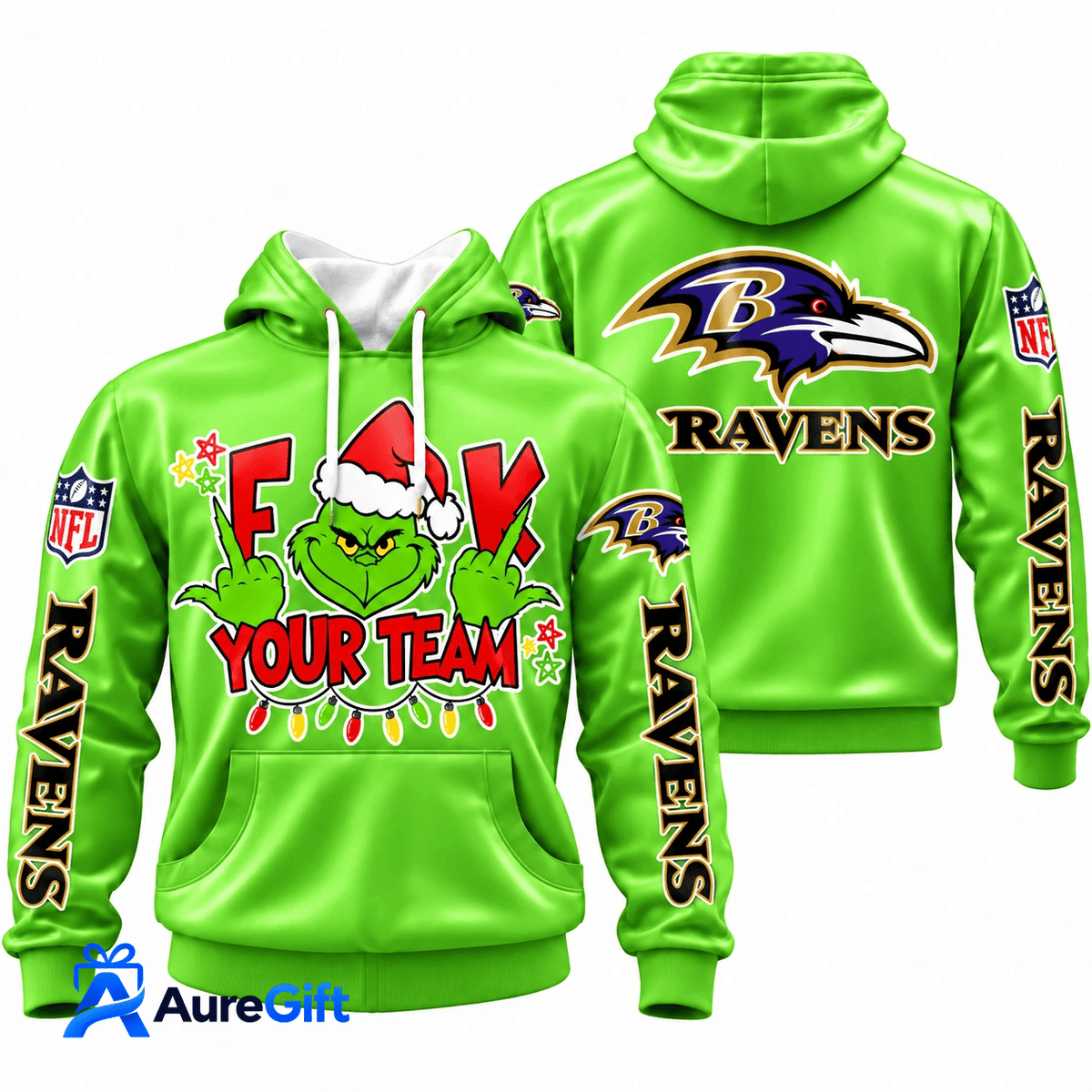 Baltimore Ravens Grinch Your Team NFL Christmas Hoodie – Green