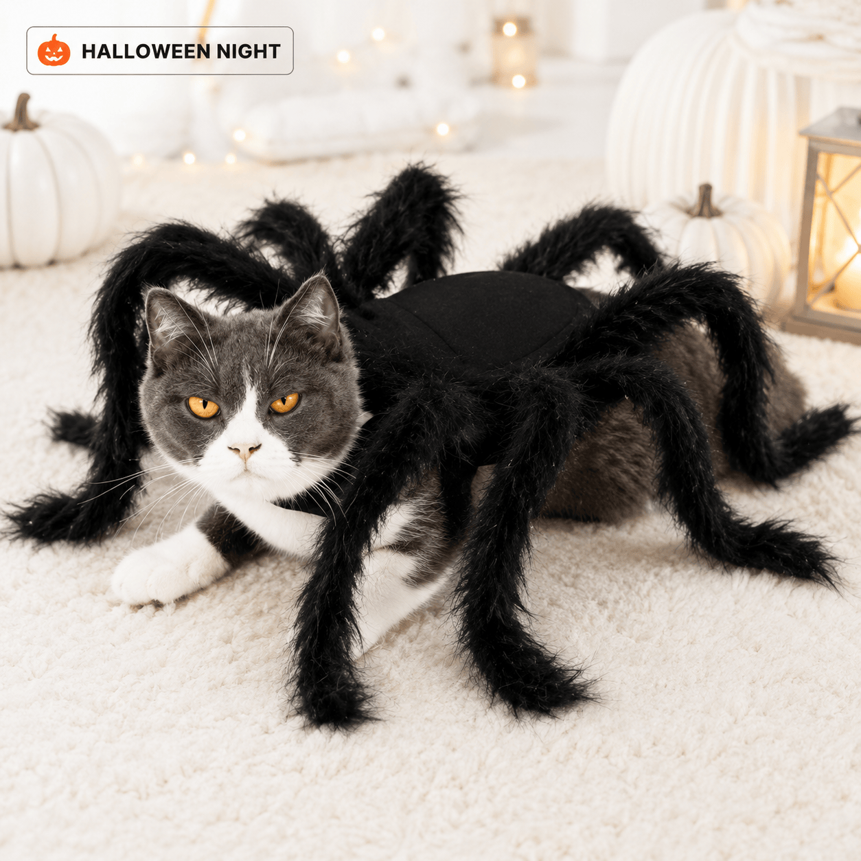 Cat relaxing in the spider costume